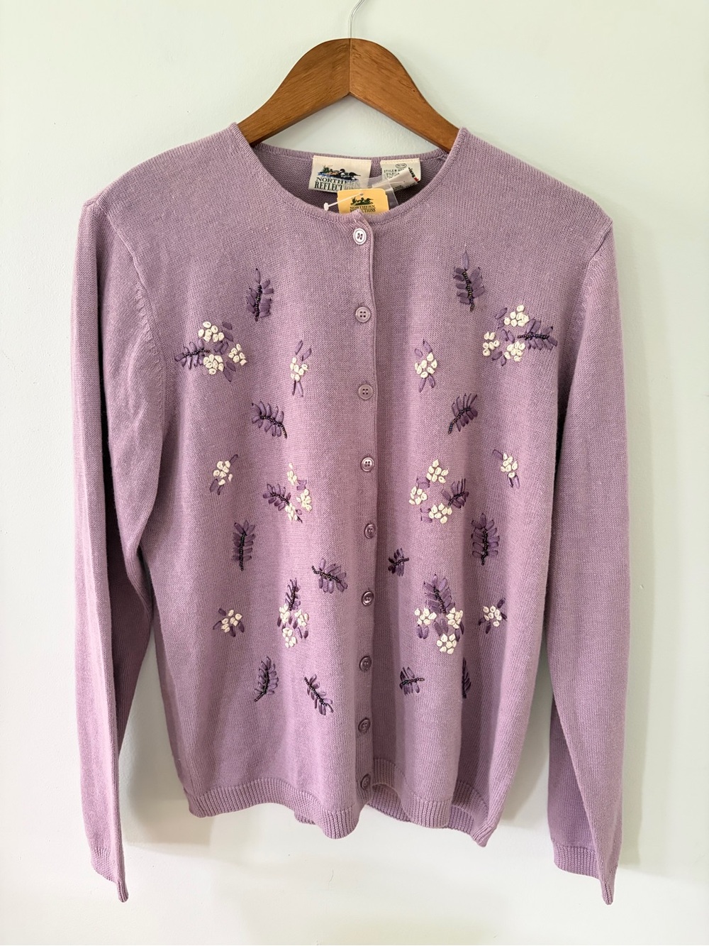 Vintage Northern Reflections Purple Ribbon Beaded Button Front Cardigan